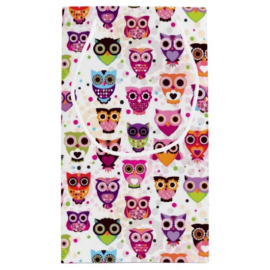 子供へかわいいフクロウの背景パターン スモールペーパーバッグ (裏面)