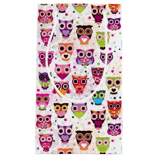 子供へかわいいフクロウの背景パターン スモールペーパーバッグ (正面)