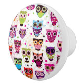 子供へかわいいフクロウの背景パターン セラミックノブ (右)