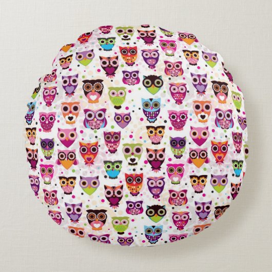 子供へかわいいフクロウの背景パターン ラウンドクッション (正面)