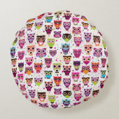 子供へかわいいフクロウの背景パターン ラウンドクッション (裏面)