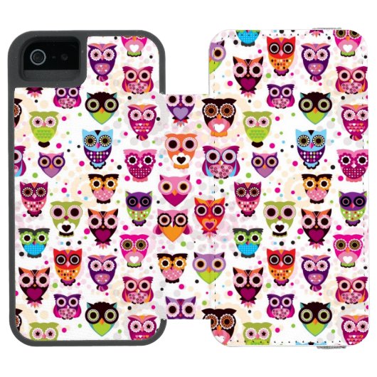 子供へかわいいフクロウの背景パターン INCIPIO iPhoneウォレットケース (フォリオ Open)