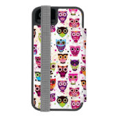 子供へかわいいフクロウの背景パターン INCIPIO iPhoneウォレットケース (フォリオ裏面)