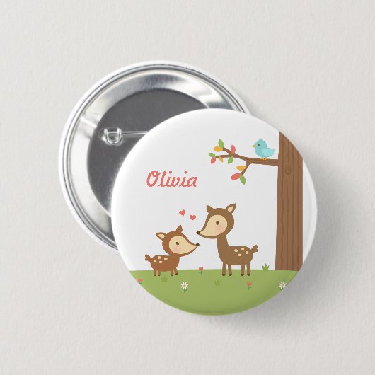 子供へかわいい森林シカの母および子供 缶バッジ (正面&裏面)