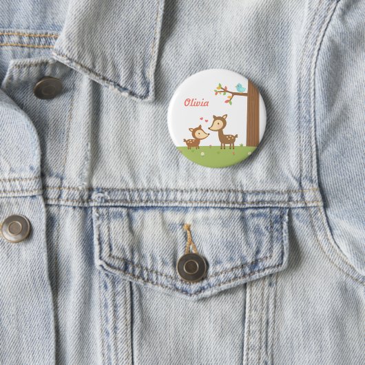 子供へかわいい森林シカの母および子供 缶バッジ (インサイチュ)