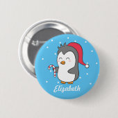 子供へかわいい楽しいクリスマスのペンギンのキャンディ・ケーン 缶バッジ (正面&裏面)