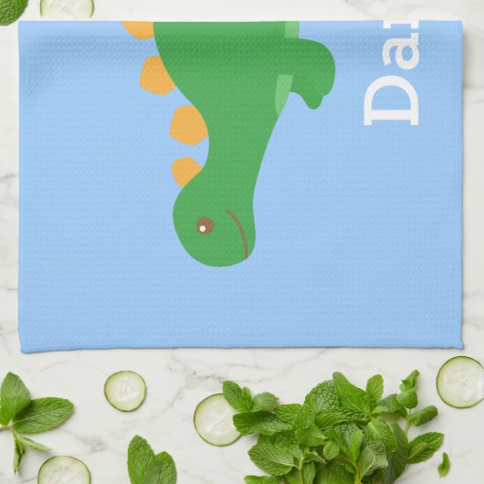 子供へかわいい緑のステゴサウルスの恐竜 キッチンタオル (折り畳み)