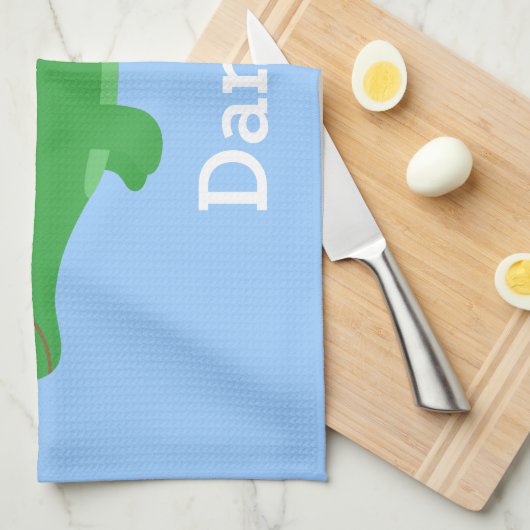 子供へかわいい緑のステゴサウルスの恐竜 キッチンタオル (四つ折り)