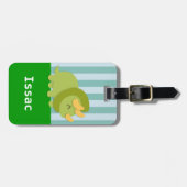 子供へかわいい緑のトリケラトプスの恐竜 ラゲッジタグ (正面横)