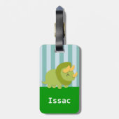 子供へかわいい緑のトリケラトプスの恐竜 ラゲッジタグ (裏面縦)