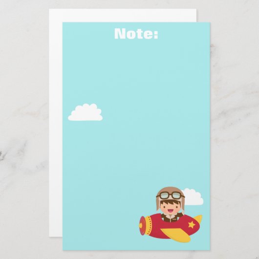 子供へかわいい飛行士の男の子の飛行機の冒険 便箋 (正面/裏面)