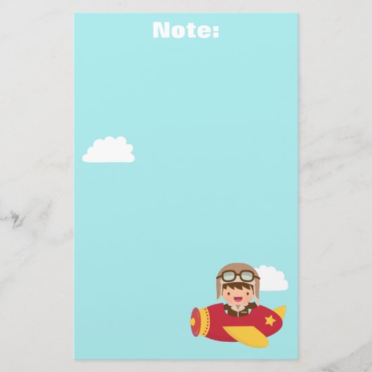 子供へかわいい飛行士の男の子の飛行機の冒険 便箋 (正面)