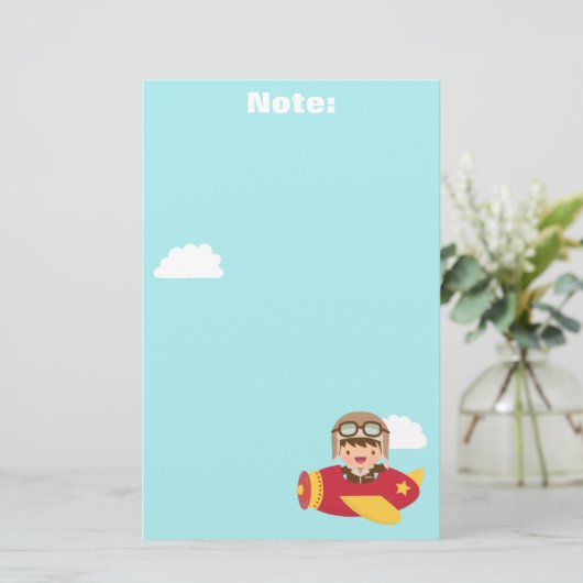 子供へかわいい飛行士の男の子の飛行機の冒険 便箋 (スタンド正面)