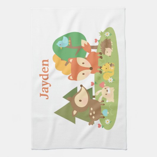 子供へかわいくカラフルな森林動物 キッチンタオル (縦)