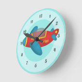 子供へかわいくカラフルな飛行機のジェット機 ラウンド壁時計 (傾斜)