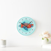 子供へかわいくカラフルな飛行機のジェット機 ラウンド壁時計 (ホーム)