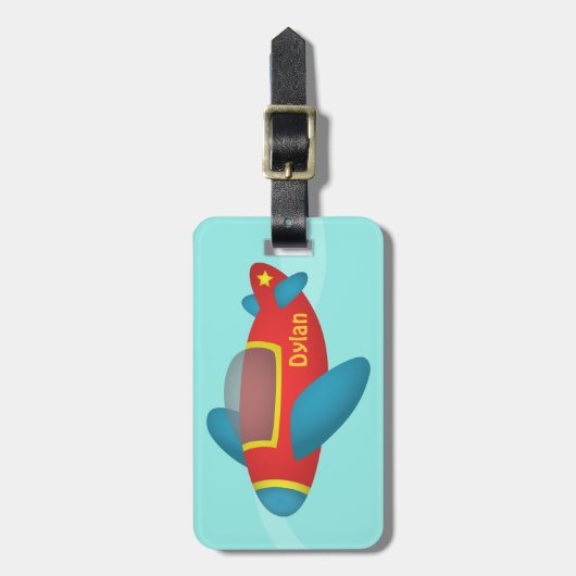 子供へかわいくカラフルな飛行機のジェット機 ラゲッジタグ (正面縦)