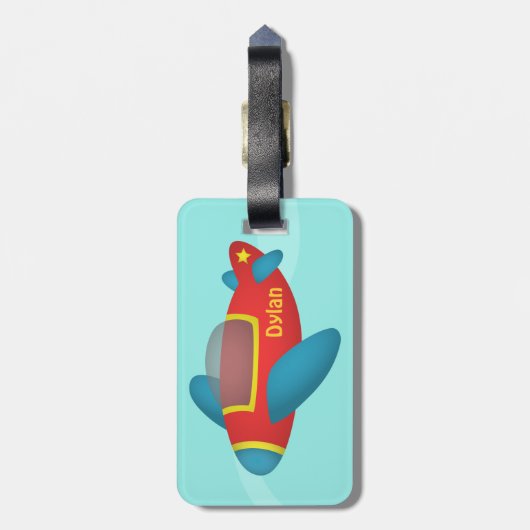 子供へかわいくカラフルな飛行機のジェット機 ラゲッジタグ (裏面縦)