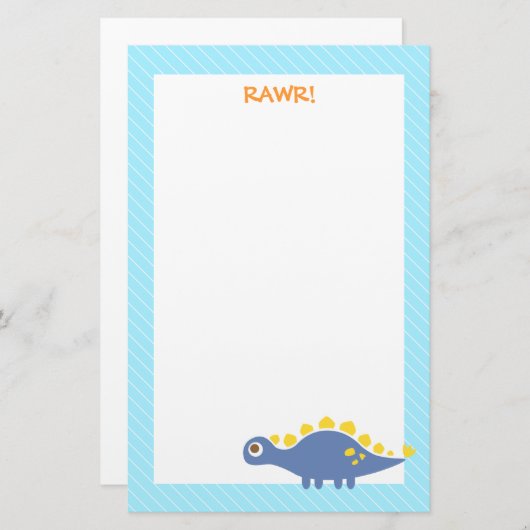 子供へかわいく青いステゴサウルスの恐竜 便箋 (正面/裏面)