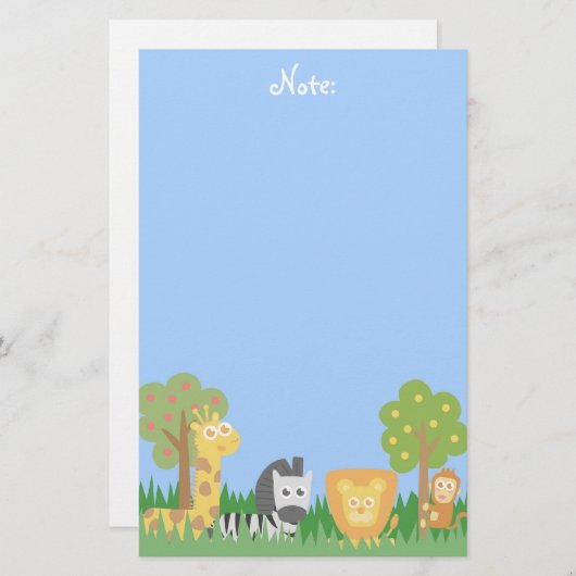 子供へかわいく、カラフルなサファリ動物 便箋 (正面/裏面)