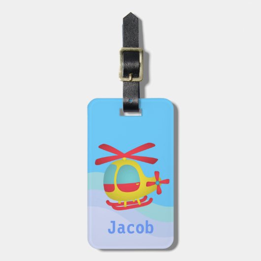 子供へかわいく、カラフルなヘリコプター ラゲッジタグ (正面縦)