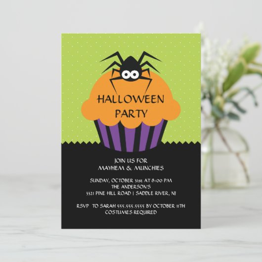 子供へくものカップケーキのハローウィンパーティの招待状 招待状 (スタンド正面)