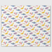 子供へカラフルでかわいい恐竜パターン ラッピングペーパー (フラット)