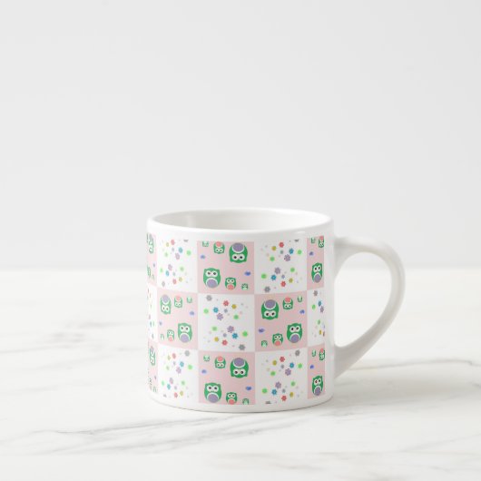 子供へカラフルなフクロウパターン エスプレッソカップ (右)