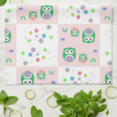 子供へカラフルなフクロウパターン キッチンタオル (折り畳み)