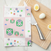 子供へカラフルなフクロウパターン キッチンタオル (四つ折り)