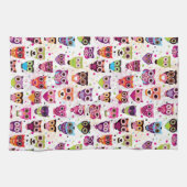 子供へカラフルなフクロウパターン キッチンタオル (横)