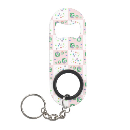 子供へカラフルなフクロウパターン キーホルダー栓抜き (正面)