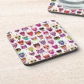 子供へカラフルなフクロウパターン コースター (左側)