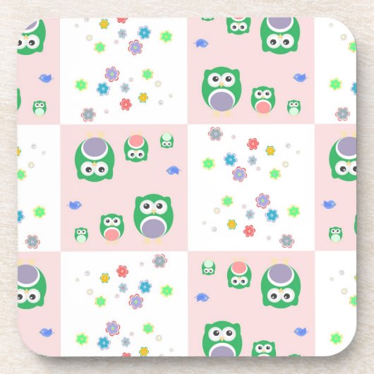 子供へカラフルなフクロウパターン コースター (正面)