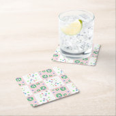 子供へカラフルなフクロウパターン スクエアペーパーコースター (インサイチュ)