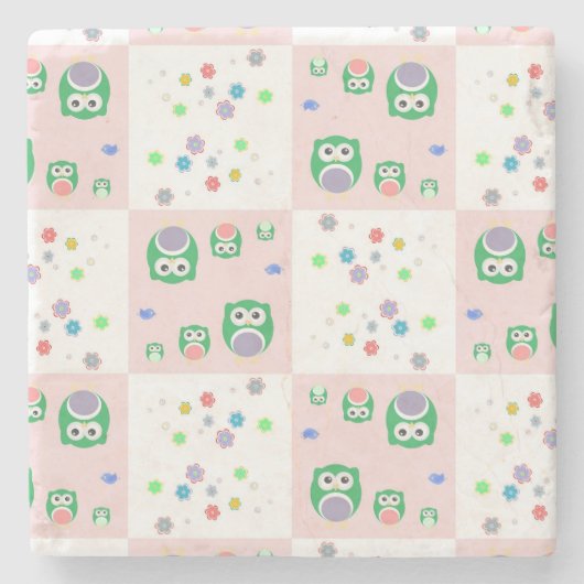 子供へカラフルなフクロウパターン ストーンコースター (正面)