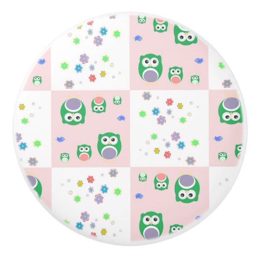 子供へカラフルなフクロウパターン セラミックノブ (正面)