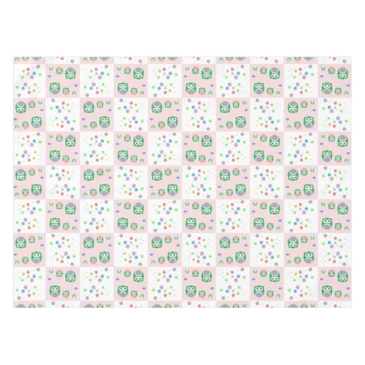 子供へカラフルなフクロウパターン テーブルクロス (正面(横))