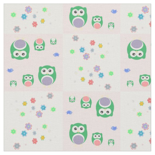 子供へカラフルなフクロウパターン ファブリック (クローズアップ)