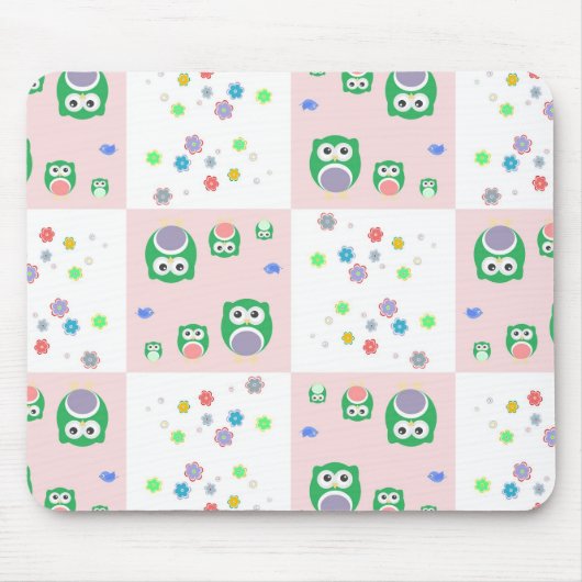 子供へカラフルなフクロウパターン マウスパッド (正面)