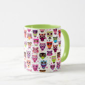 子供へカラフルなフクロウパターン マグカップ (正面右)