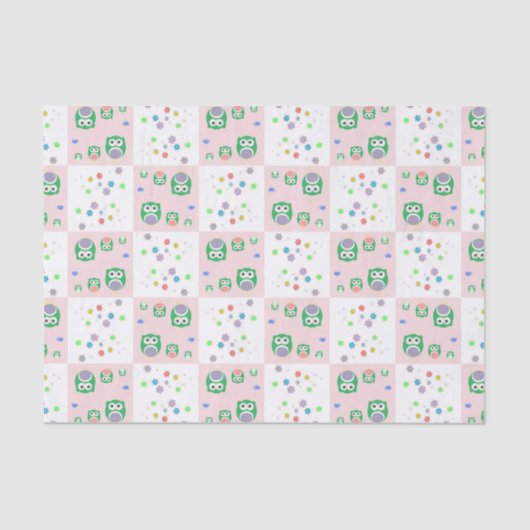 子供へカラフルなフクロウパターン 薄葉紙 (正面)