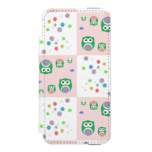 子供へカラフルなフクロウパターン iPhone SE/5/5sウォレットケース