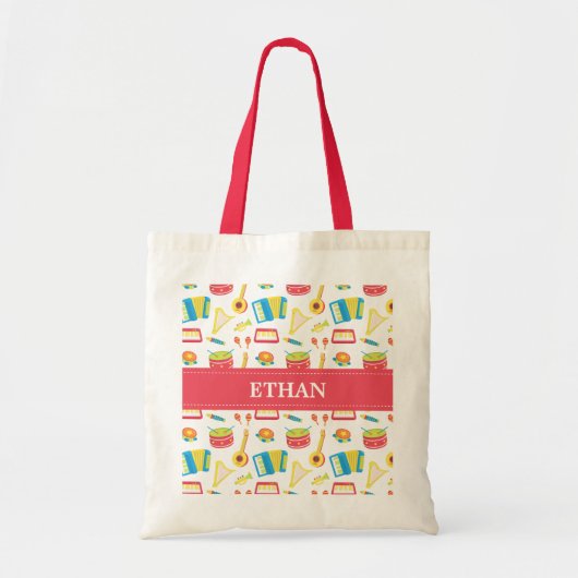 子供へカラフルな楽器パターン トートバッグ (正面)