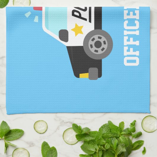 子供へサイレンが付いているクラシックなパトカー キッチンタオル (折り畳み)