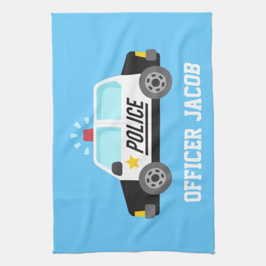 子供へサイレンが付いているクラシックなパトカー キッチンタオル (縦)