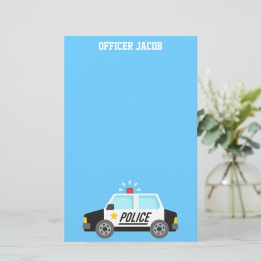 子供へサイレンが付いているクラシックなパトカー 便箋 (スタンド正面)