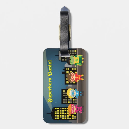 子供へスカイラインのかわいいスーパーヒーロー ラゲッジタグ (裏面縦)