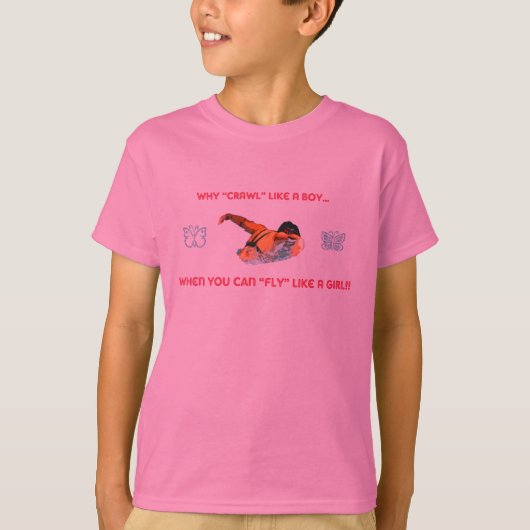 子供へバタフライの水泳のTシャツ Tシャツ (正面)