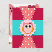 子供へピンクのフクロウの誕生日の招待状 招待状 (正面/裏面)